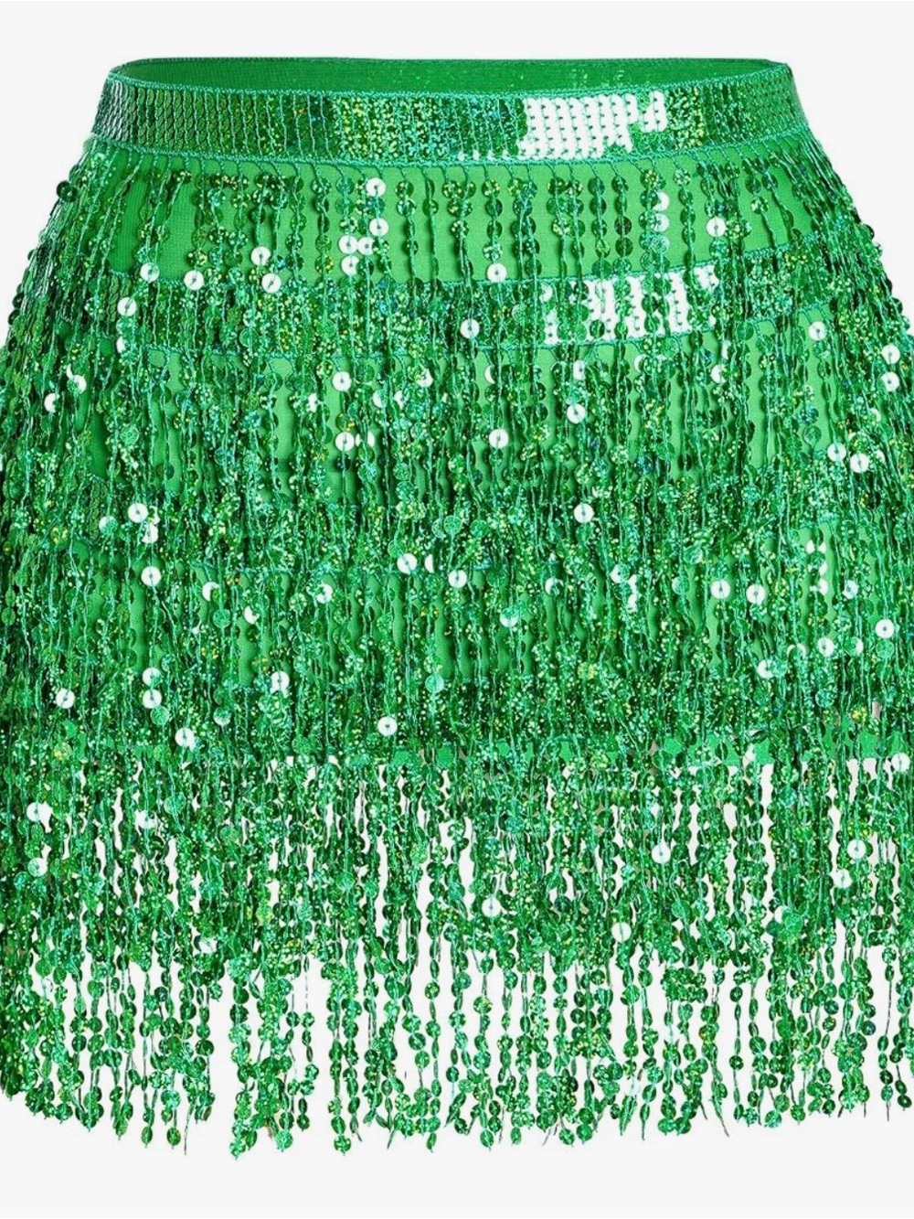 NWT Amazon Green Sequin Fringe Mini Skirt